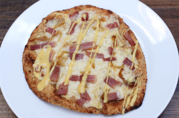The Three Bite Rule - Ham & Cheddar Pizza with Mustard Drizzle