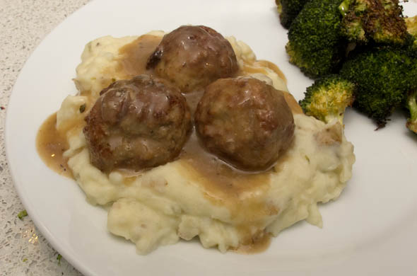 The Three Bite Rule - Garlic Meatballs over Faux Mashed Potatoes