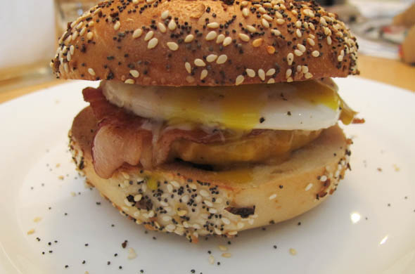 The Three Bite Rule - Breakfast Bagel Burger