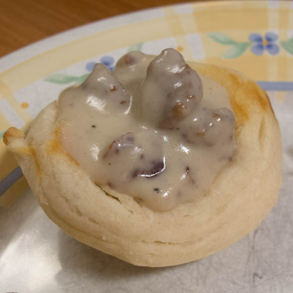 The Three Bite Rule - Sausage Gravy in Biscuit Cups