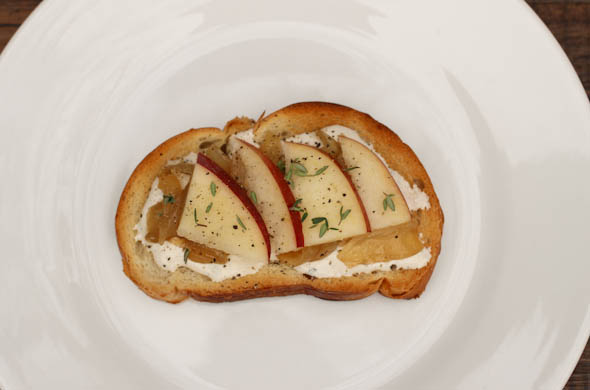 The Three Bite Rule - Crostini with Boursin, Apple & Caramelized Onions