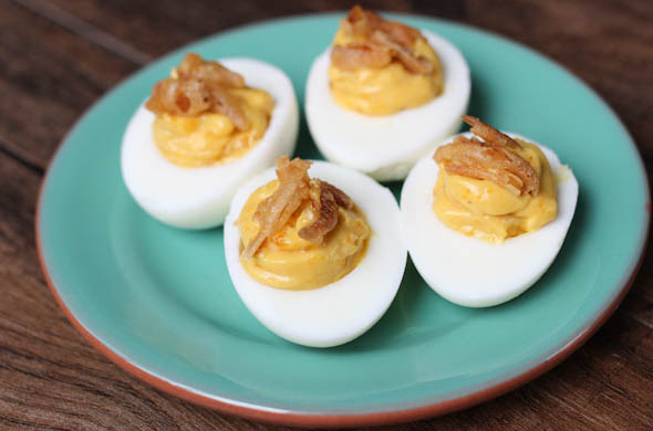The Three Bite Rule - French Onion Deviled Eggs