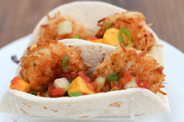 The Three Bite Rule - Coconut Shrimp Tacos with Mango Salsa