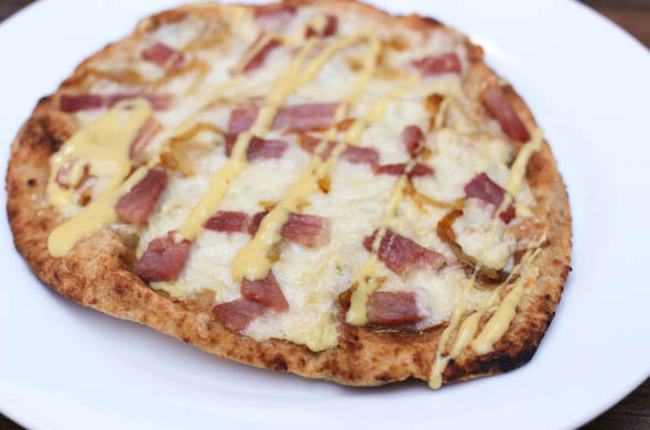 The Three Bite Rule - Ham & Cheddar Pizza with Mustard Drizzle