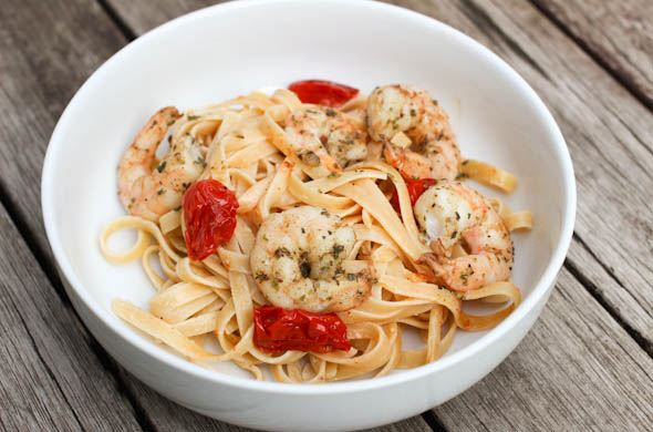 The Three Bite Rule - Shrimp Pasta with Blistered Tomatoes